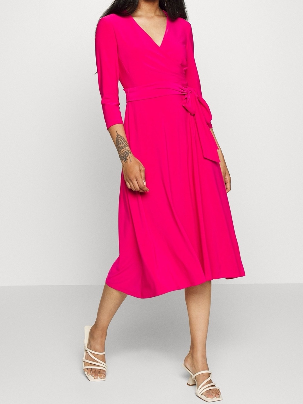 Ralph Lauren Flowy Faux Wrap Pink Cocktail Wedding Guest Dress Old Money‎ Sz 14